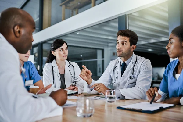 Lets Discuss Diagnosis Group Doctors Having Meeting Hospital — 스톡 사진