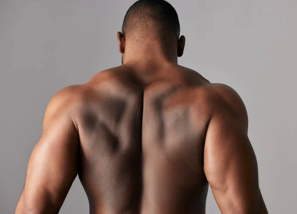 Encuentras Fuerza Voluntad Creas Estudio Hombre Irreconocible Flexionando Sus Músculos —  Fotos de Stock