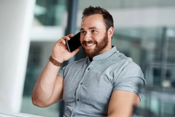 You Have Moment Chat Success Young Businessman Talking Cellphone Office — Stock Photo, Image