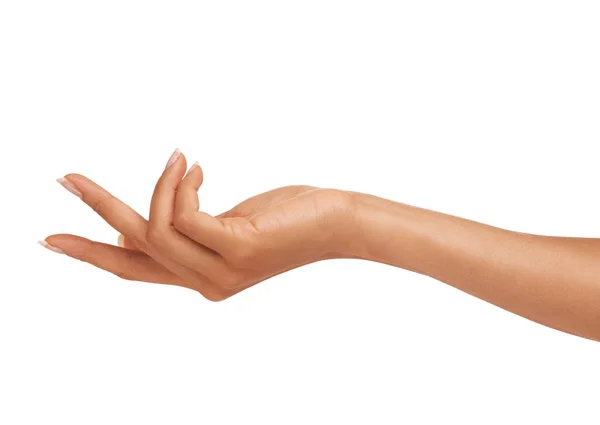 Manicure Bem Estar Close Uma Mão Estúdio Com Gesto Dar — Fotografia de Stock