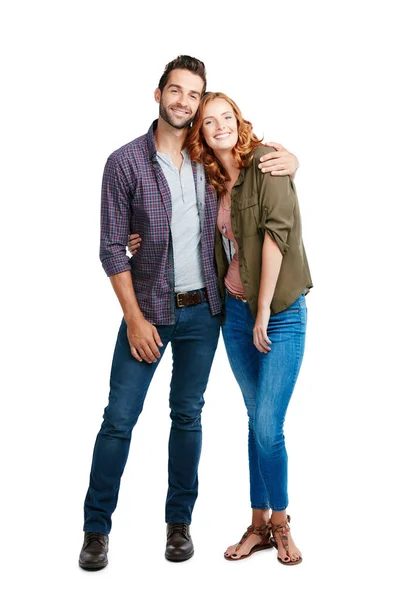 Together Belong Couple Posing White Background — Stock Photo, Image