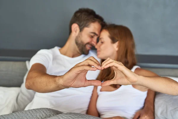 Love All Heart Wants Happy Young Couple Relaxing Bed Making — Stock Photo, Image