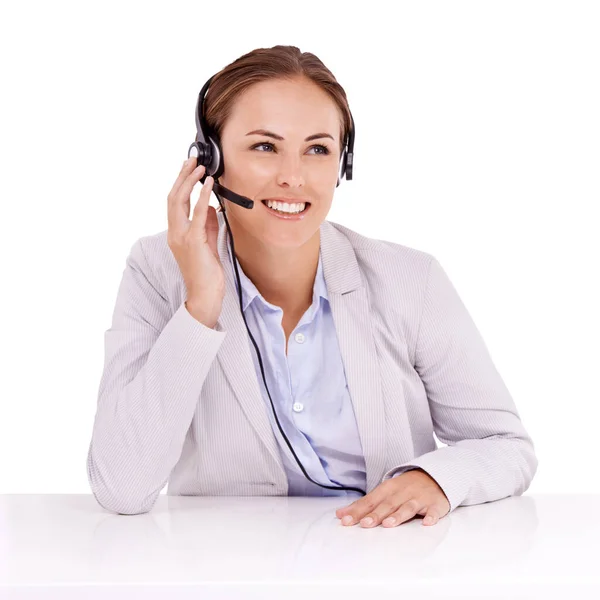 Call Center Thinking Happy Woman Isolated Transparent Png Background Online — Stock Photo, Image