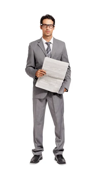 Portrait Business Man Newspaper Hand Isolated Transparent Png Background Entrepreneur — Stock Photo, Image