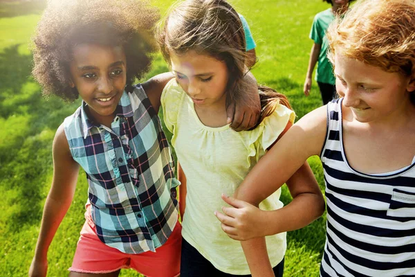 Best Friends Always Stick Together Group Diverse Happy Kids Hanging — Stock Photo, Image
