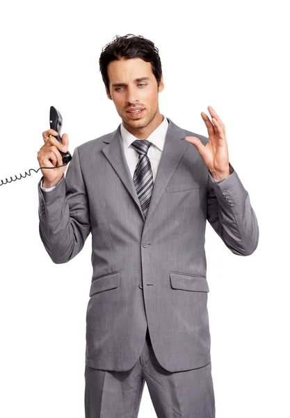 Walka Telefon Poważny Biznesmen Odizolowany Przejrzystym Tle Png Telefon Stacjonarny — Zdjęcie stockowe