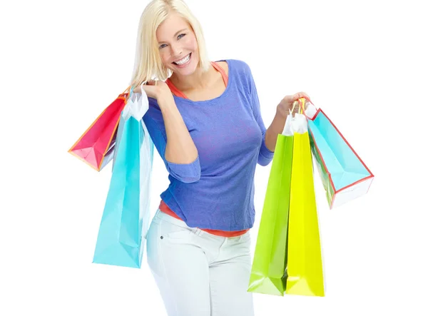 Just Cant Help Myself Excited Young Woman Holding Shopping Bags — Stock Photo, Image