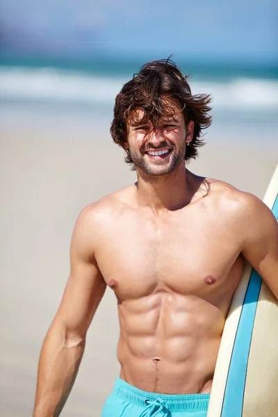 Surfeur Sexy Jeune Homme Séduisant Dirigeant Vers Eau Avec Planche — Photo