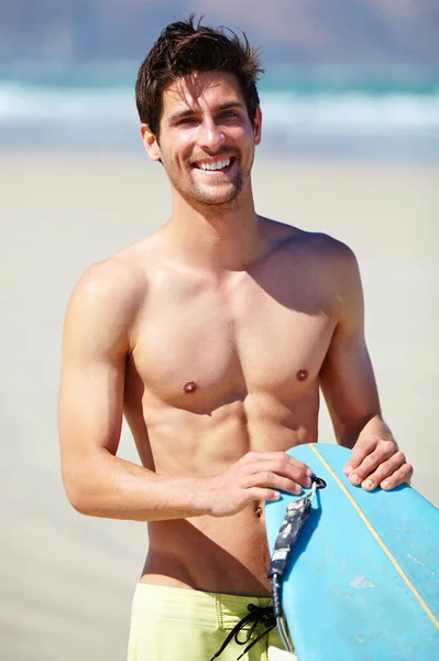 Surfista Sexy Jovem Atraente Indo Para Água Com Sua Prancha — Fotografia de Stock