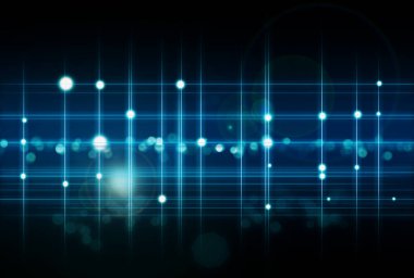 Işıklar, neon mavi şebeke ve çizgileri, metaevreleri ve simgesi olan fütüristik siyah arka plan. Etki, geleceksel veya ağ ile bağlantı, programlama veya teknoloji ile yaratıcılık veya yenilik.