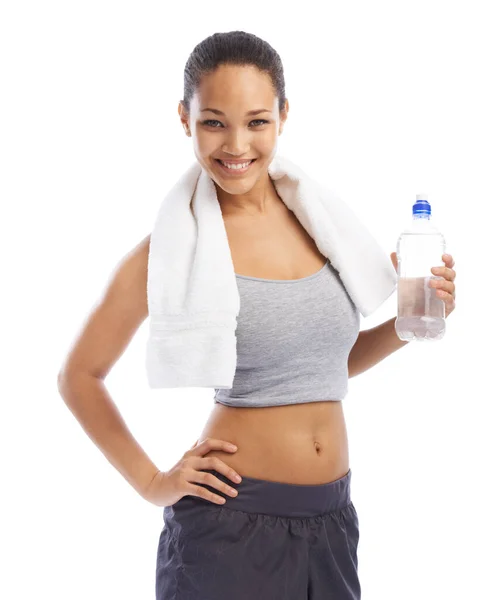 Hydrating Invigorating Workout Beautiful Young Woman Sportswear Holding Bottle Water — Zdjęcie stockowe