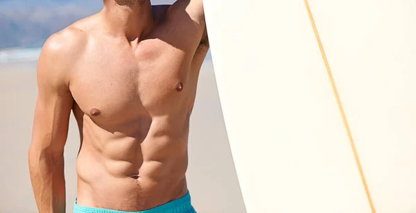 Surfing Keeps Him Great Shape Cropped Image Male Surfers Body — Stock Photo, Image