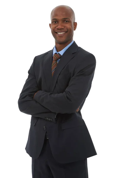 Успех Даётся Ему Легко Успешный Африканский Американский Бизнесмен Изолированный Белом — стоковое фото