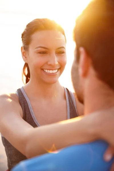 Joy Romance Young Woman Looking Happily Her Boyfriends Face Royalty Free Stock Photos