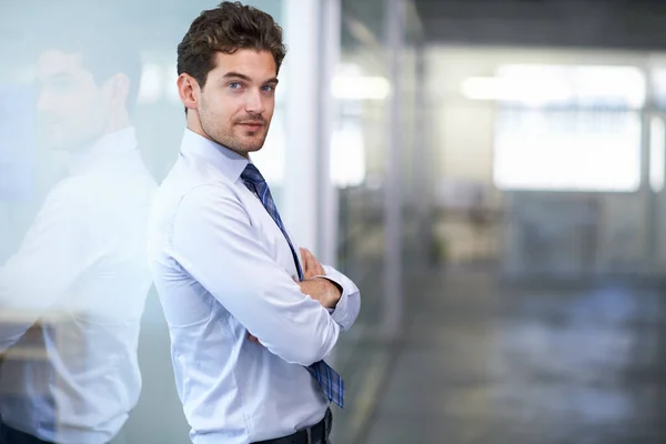 Poise Confidence Handsome Young Businessman Standing Office — Stock Photo, Image