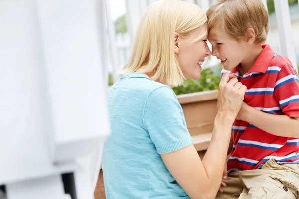 Youre Biggest Blessing Cute Little Boy Bonding His Mother Steps — Stock Photo, Image