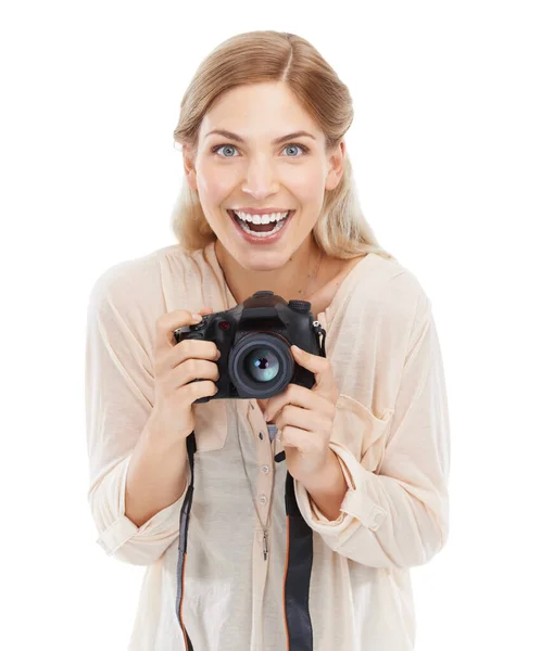 Lets Take Some Pictures Studio Shot Beautiful Young Woman Holding — Stock Photo, Image