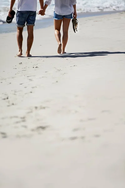 Seaside Stroll Cropped Image Couple Walking Beach — Stock Photo, Image