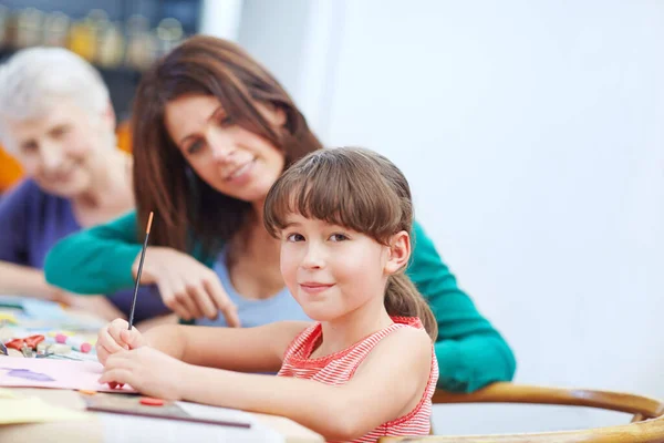 Creativity Contagious Pass Little Girl Being Artistic Her Mother Grandmother — Stock Photo, Image