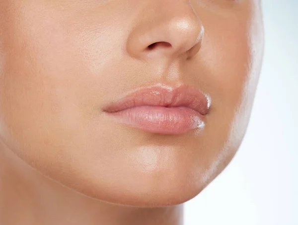 Closeup Perfect Lips Unknown Woman Studio Caucasian Model Smooth Glowing — 스톡 사진