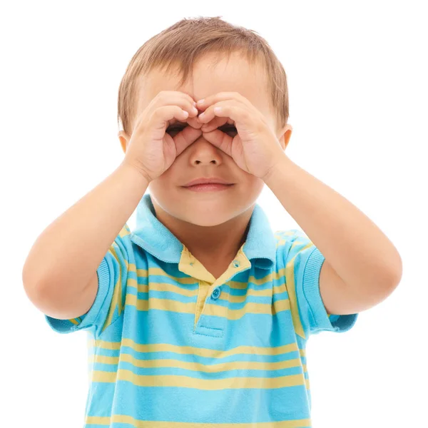 Can See You Studio Shoot Cute Young Boy Peeking Camera — Stock Photo, Image