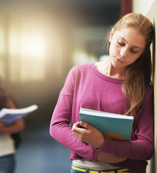 Menina Triste Escola Bullying Com Livro Ansiedade Depressão Problema Com — Fotografia de Stock