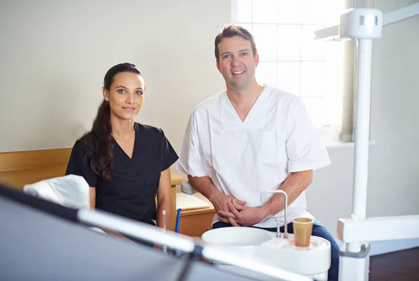 Youre Very Capable Hands Cropped Portrait Dentist Standing His Assistant — Stockfoto