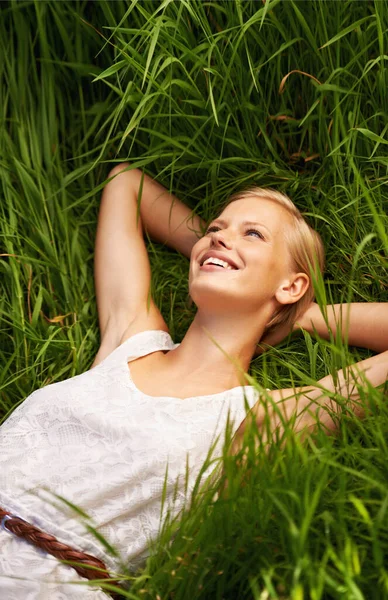 Fascinated Nature Attractive Young Woman Outdoors Summer Day — Stock Photo, Image