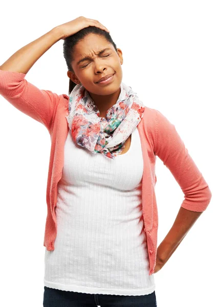 Ouch Aching Head Young Woman Grimacing Pain Bad Headache — Stock Photo, Image