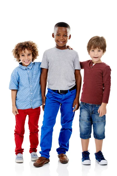 Chilling Homies Studio Shot Three Cute Little Boys Posing Together — Stock Photo, Image