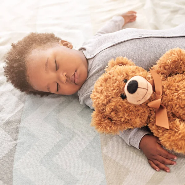 Slapen Teddybeer Schattig Met Baby Slaapkamer Voor Zorgeloze Ontwikkeling Onschuld — Stockfoto
