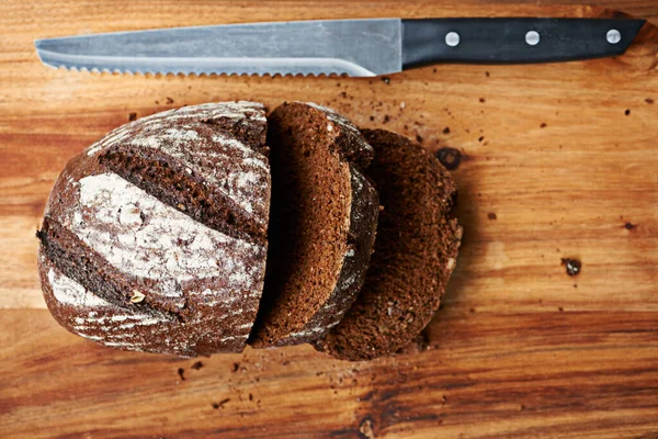 Good Wholesome Closeup Shot Cut Loaf Bread Knife — Stock Photo, Image