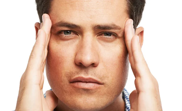 Ive Got Severe Headache Portrait Young Man Holding His Head — Stock Photo, Image