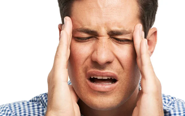 Another Migraine Young Man Holding His Head Result Splitting Headache — Stock Photo, Image