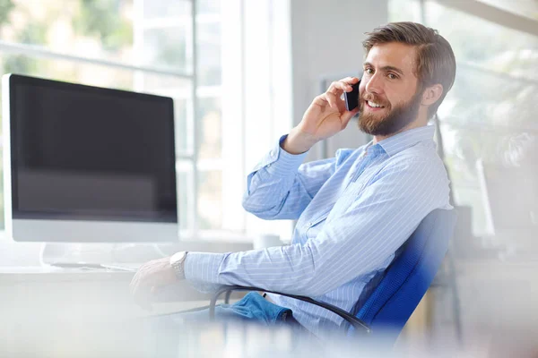 Always Happy Help Handsome Designer Talking His Phone Office — Stock Photo, Image