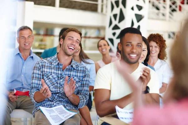 What Great Presentation Coworkers Applauding Presentation Casual Office Environment — Stock Photo, Image