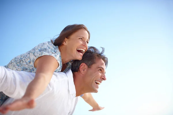 Feeling Freedom Great Outdoors Mature Man His Happy Wife His — Stock Photo, Image