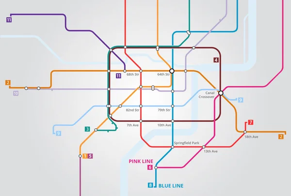 Ondergrondse Trein Metrokaart Voor Navigatie Reizen Openbaar Vervoer Met Infrastructuur — Stockfoto