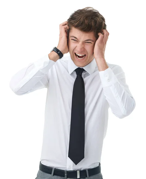 Załamanie Biznesu Młody Biznesmen Trzymający Głowę Krzyczący — Zdjęcie stockowe