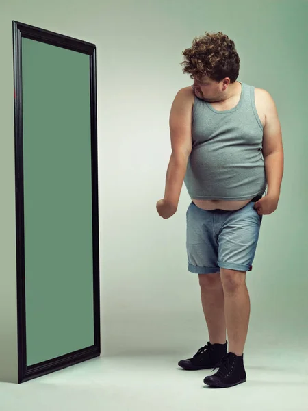 Verdomme Zie Goed Uit Een Man Met Overgewicht Die Spieren — Stockfoto