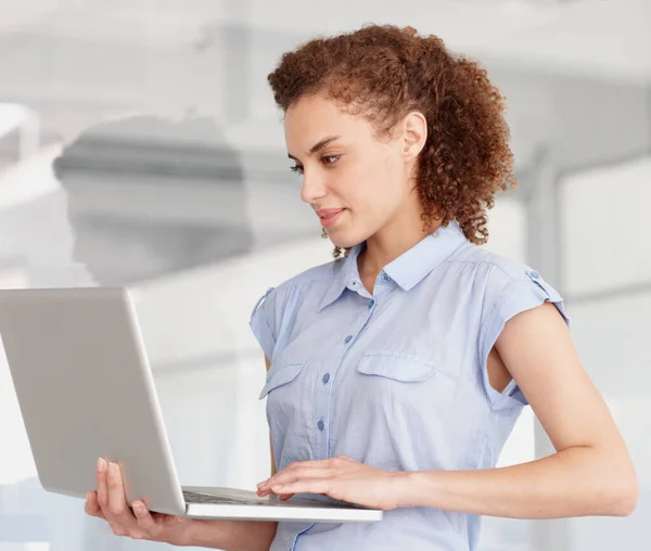 Shes Hard Worker Young Businesswoman Working Her Laptop — Stock Photo, Image