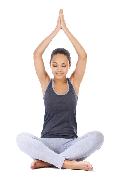Meditatie Ontspanning Een Mooie Jonge Vrouw Doet Een Yoga Pose — Stockfoto