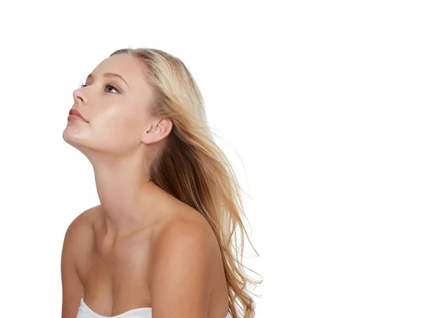 Kvinnlighet Fulländad Studio Profil Skott Vacker Blond Modell Isolerad Vit — Stockfoto
