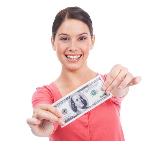Geld Financiën Glimlach Met Portret Van Vrouw Voor Investering Succes Stockfoto