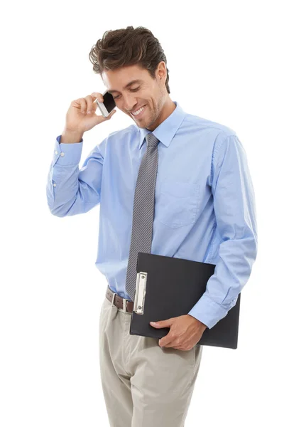 Nothing Sir Studio Shot Young Businessman Talking Cellphone Isolated White — Stock Photo, Image