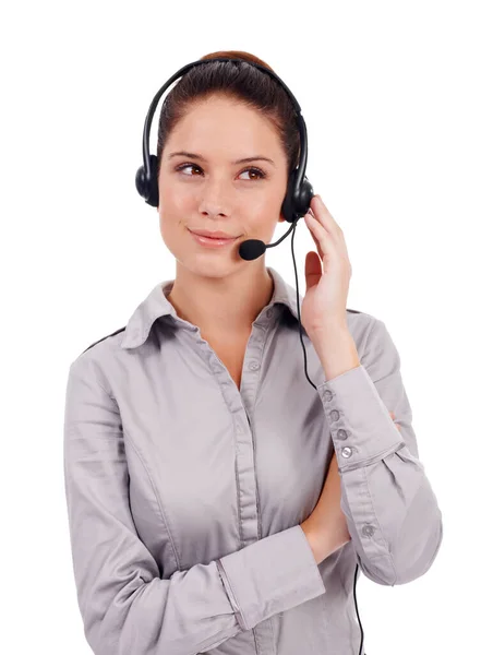 Jestem Usług Młody Przedstawiciel Obsługi Klienta Noszący Słuchawki Odizolowane Biało — Zdjęcie stockowe