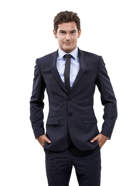 Confident His Abilities Studio Shot Well Dressed Businessman White Background — Stock Photo, Image