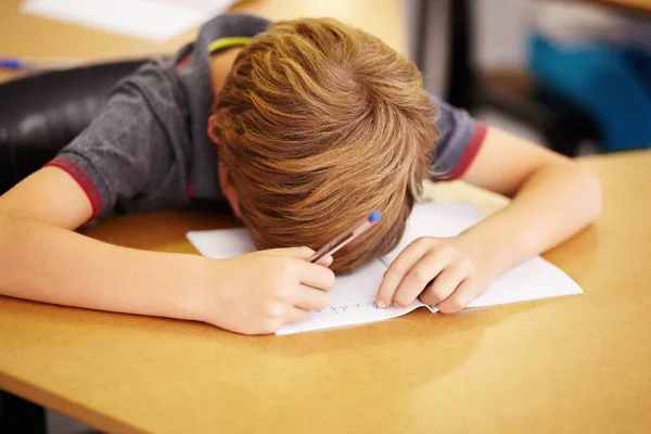 Slapen Vervelen Notebook Met Jongen Klas Voor Leren Onderwijs Kennis — Stockfoto