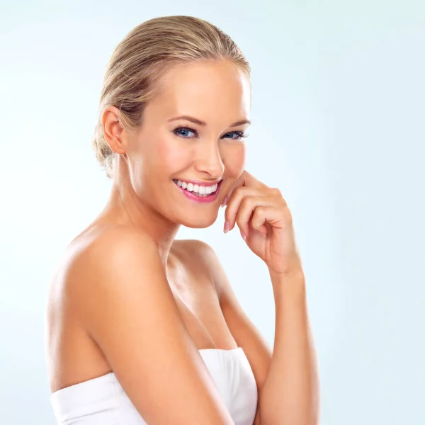 Radiant Beauty Smile Match Studio Shot Beautiful Young Woman Perfect — Stock Photo, Image