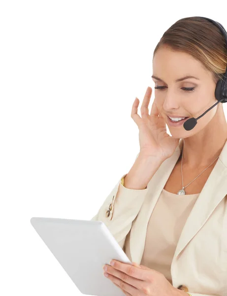 Call Center Consulting Tablet Woman Studio Communication Contact Customer Service — Stock Photo, Image